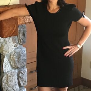 Valentino Black Dress with Leather Bow Trim. Size Medium